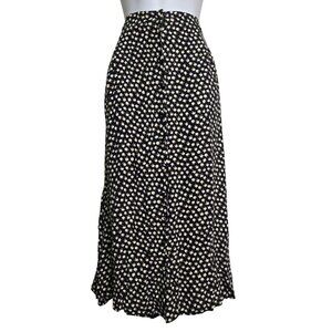 Vintage Petite Navy Cream Daint Floral Print Maxi Skirt M Lightweight Button Fro